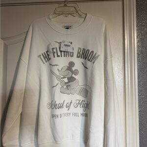 American Eagle Outfitters White Crewneck Sweater - Flying Broom Design